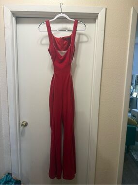 Symphony Red Rhinestone Cutout Wide Leg Jumpsuit Size Small